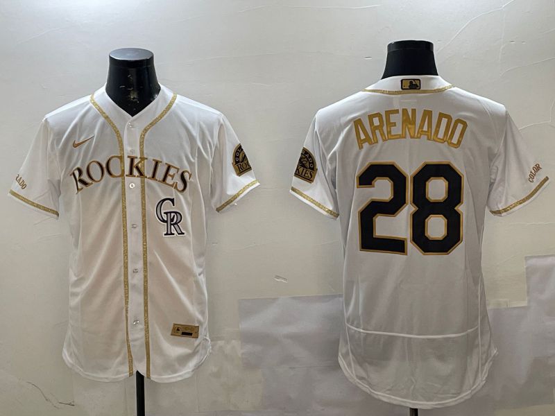 Men Colorado Rockies #28 Arenado White Gold Elite 2025 Nike MLB Jersey style 4->colorado rockies->MLB Jersey